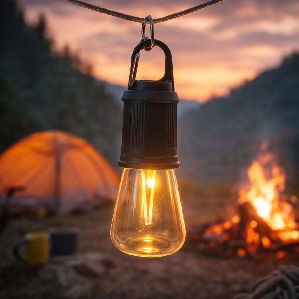 Fast-Charging Portable LED Bulb Light – USB Rechargeable Camping Lantern with Carabiner Hook
