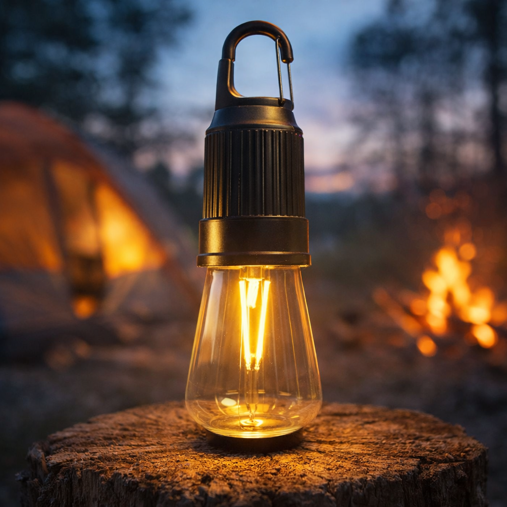 Fast-Charging Portable LED Bulb Light – USB Rechargeable Camping Lantern with Carabiner Hook