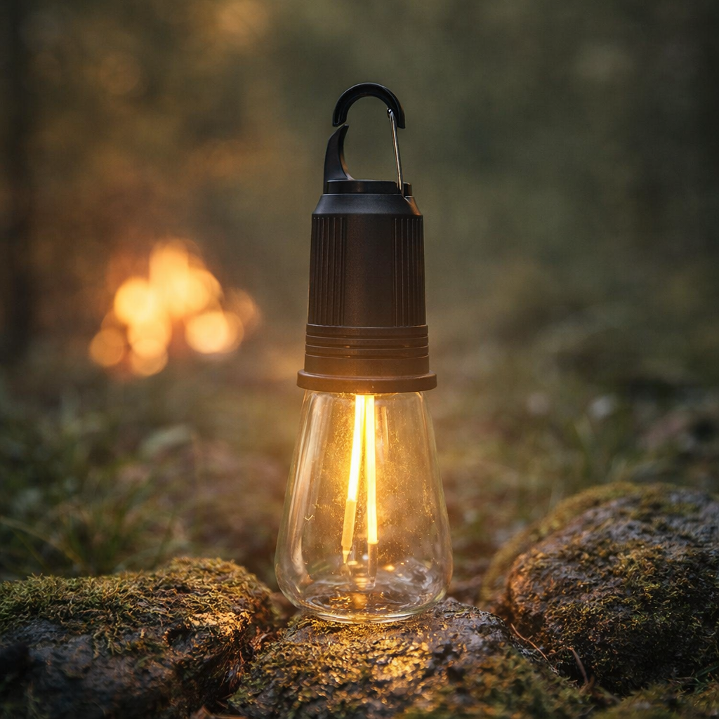 Fast-Charging Portable LED Bulb Light – USB Rechargeable Camping Lantern with Carabiner Hook
