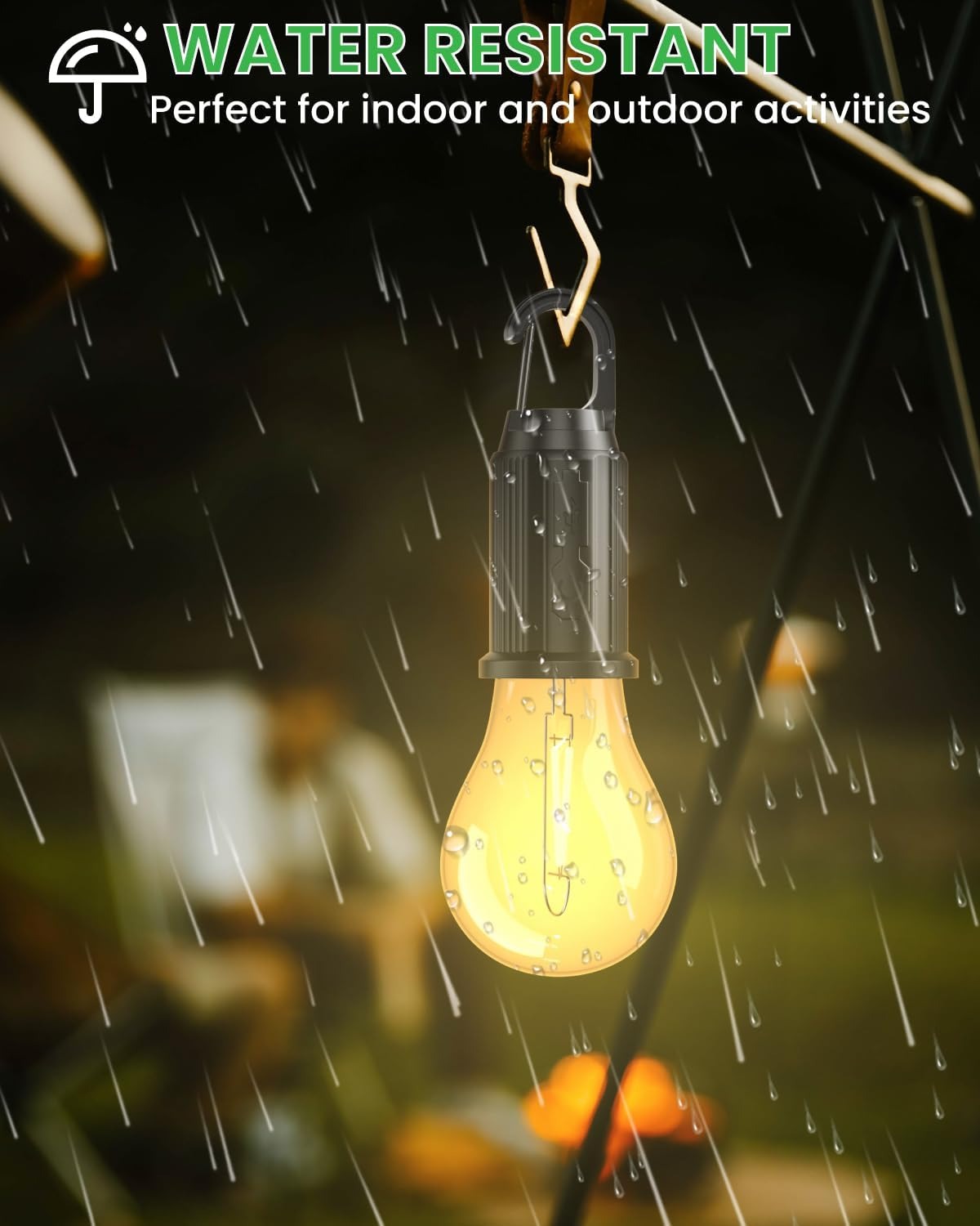Fast-Charging Portable LED Bulb Light – USB Rechargeable Camping Lantern with Carabiner Hook