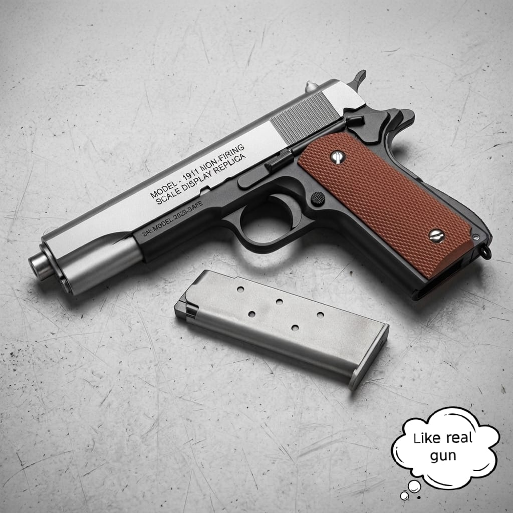 Premium Full Metal M1911 Colt .45 Model Replica – Stainless Steel Slide with Textured Brown Grips