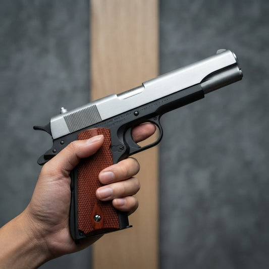 Premium Full Metal M1911 Colt .45 Model Replica – Stainless Steel Slide with Textured Brown Grips