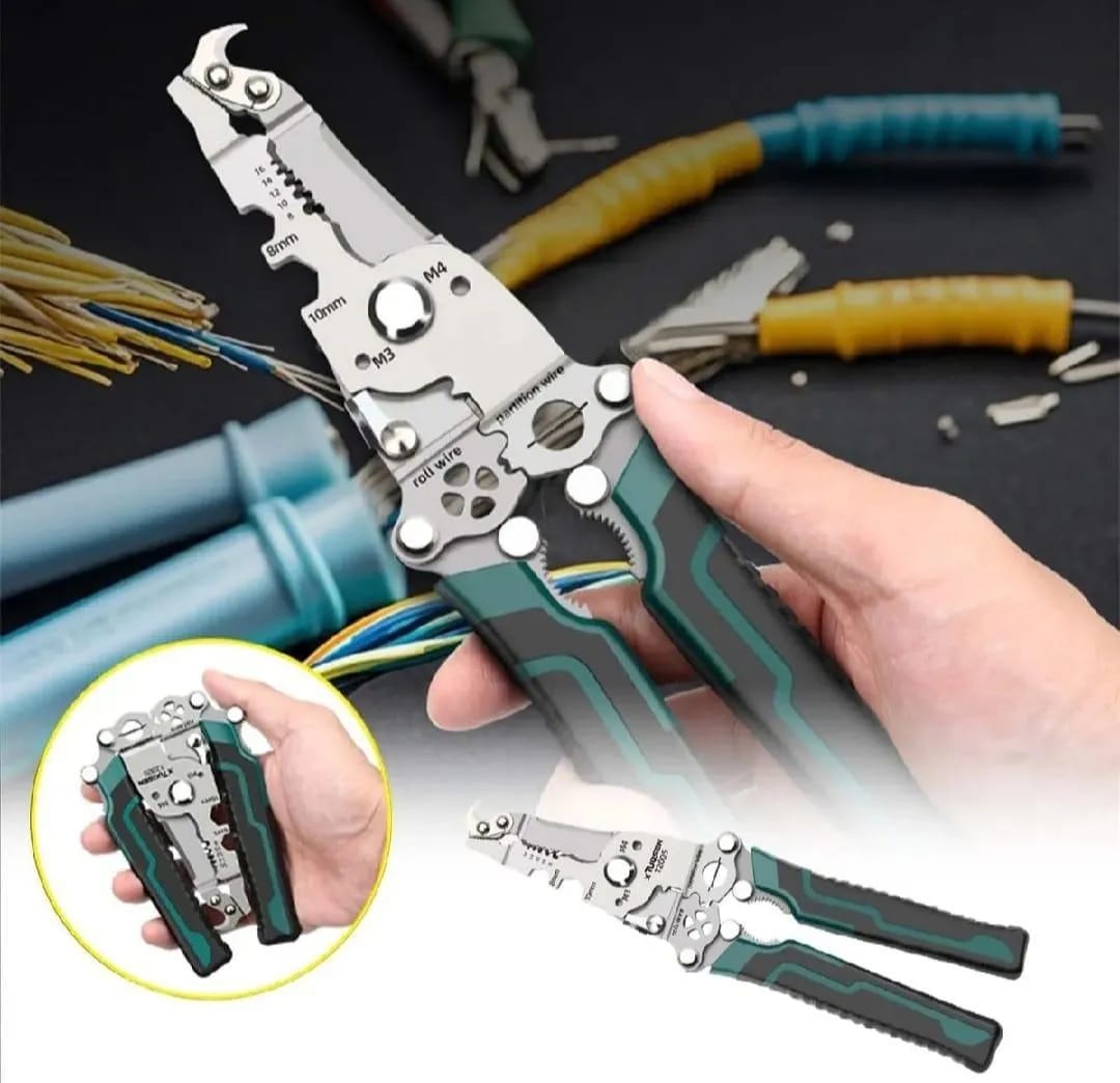 Heavy Duty Folding Electrical Pliers, Wire Crimper, Screw Shearing & Cable Splitter