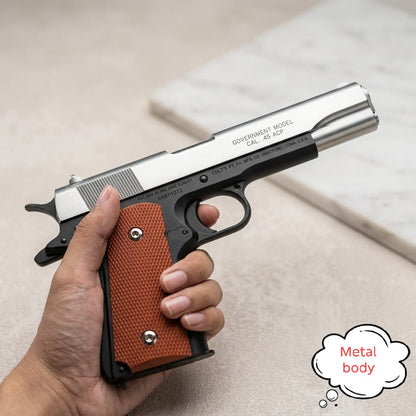 Premium Full Metal M1911 Colt .45 Model Replica – Stainless Steel Slide with Textured Brown Grips